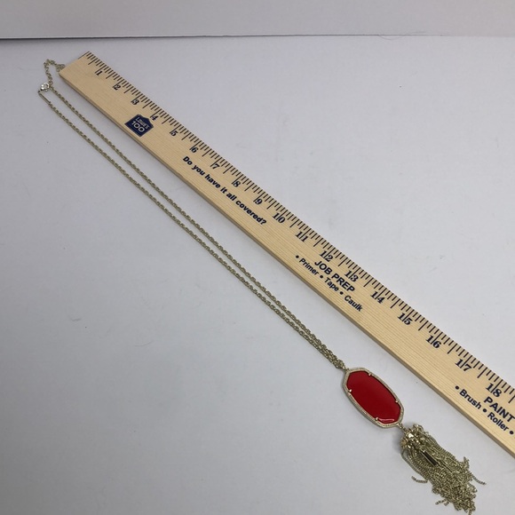 Kendra Scott Rayne Long Tassel Necklace Bright Reddish Orange Faceted Stone - Picture 6 of 8